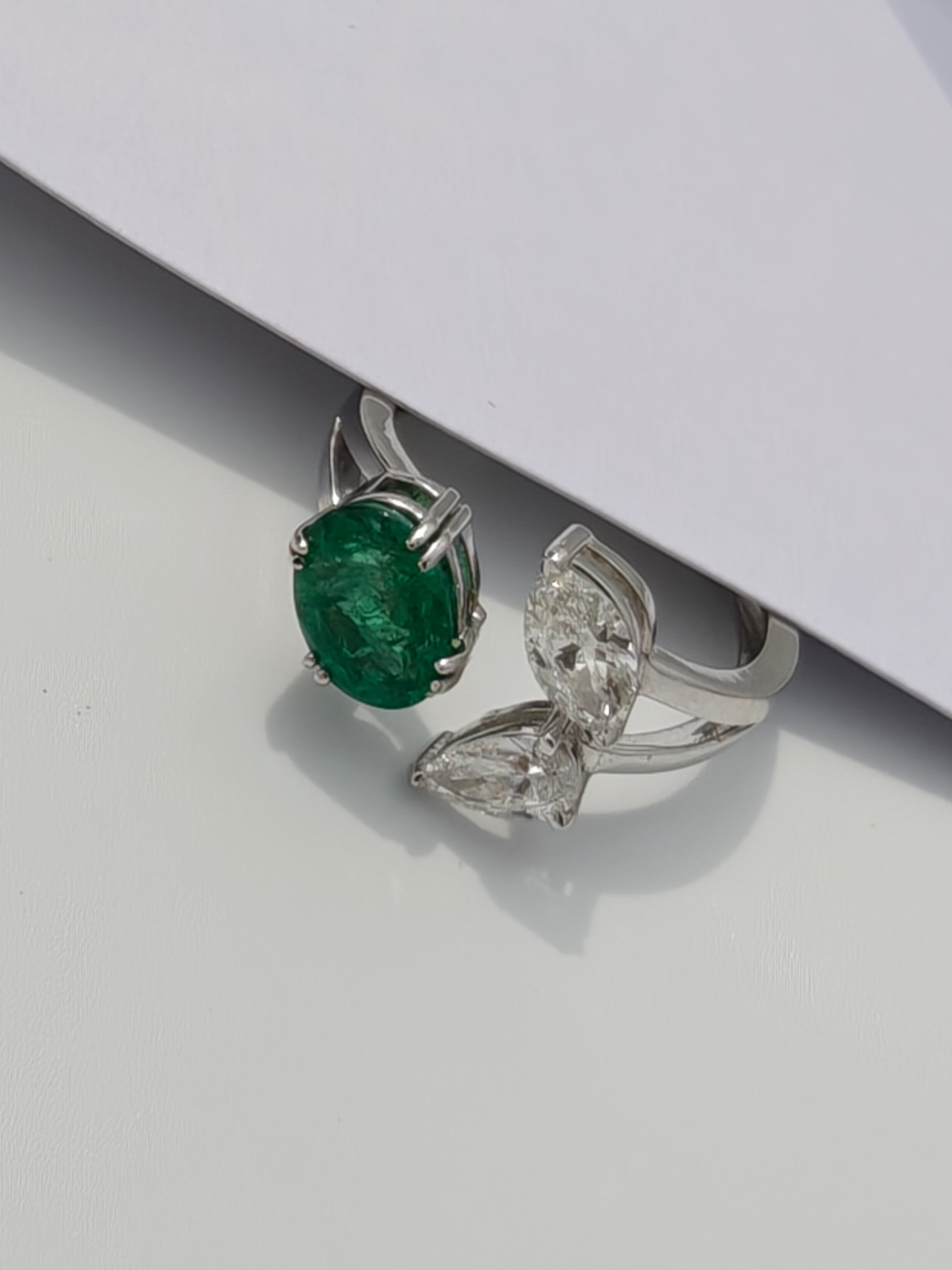 Emerald Diamond Trio Rings