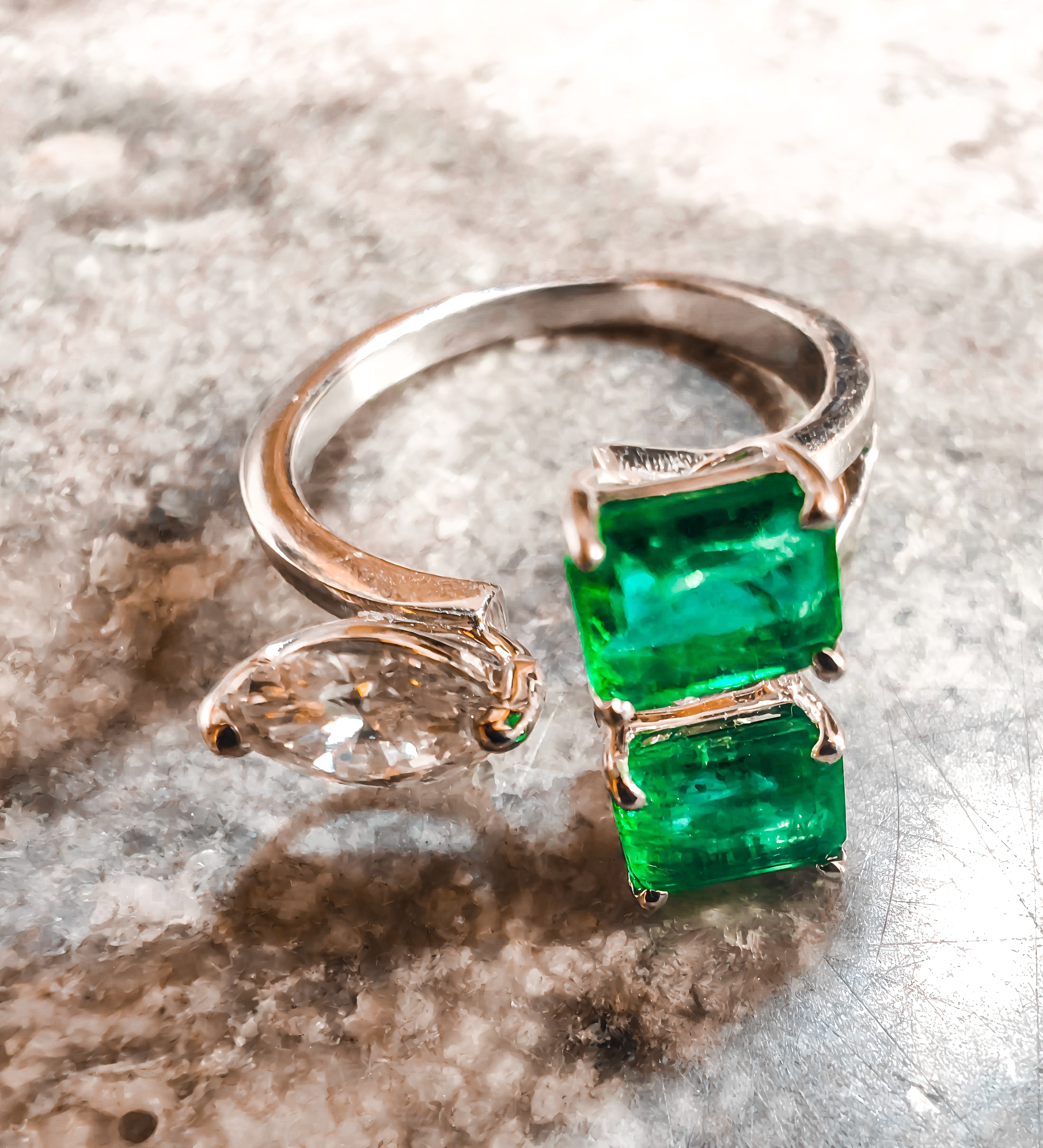 Emerald Diamond Trio Rings