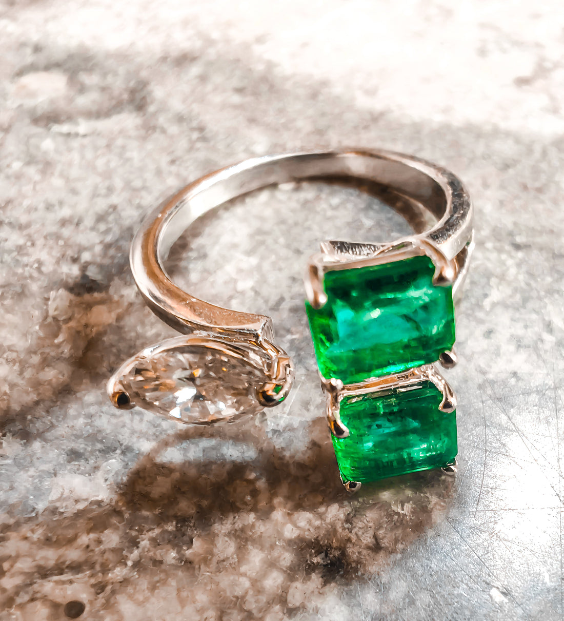 Emerald Diamond Trio Rings