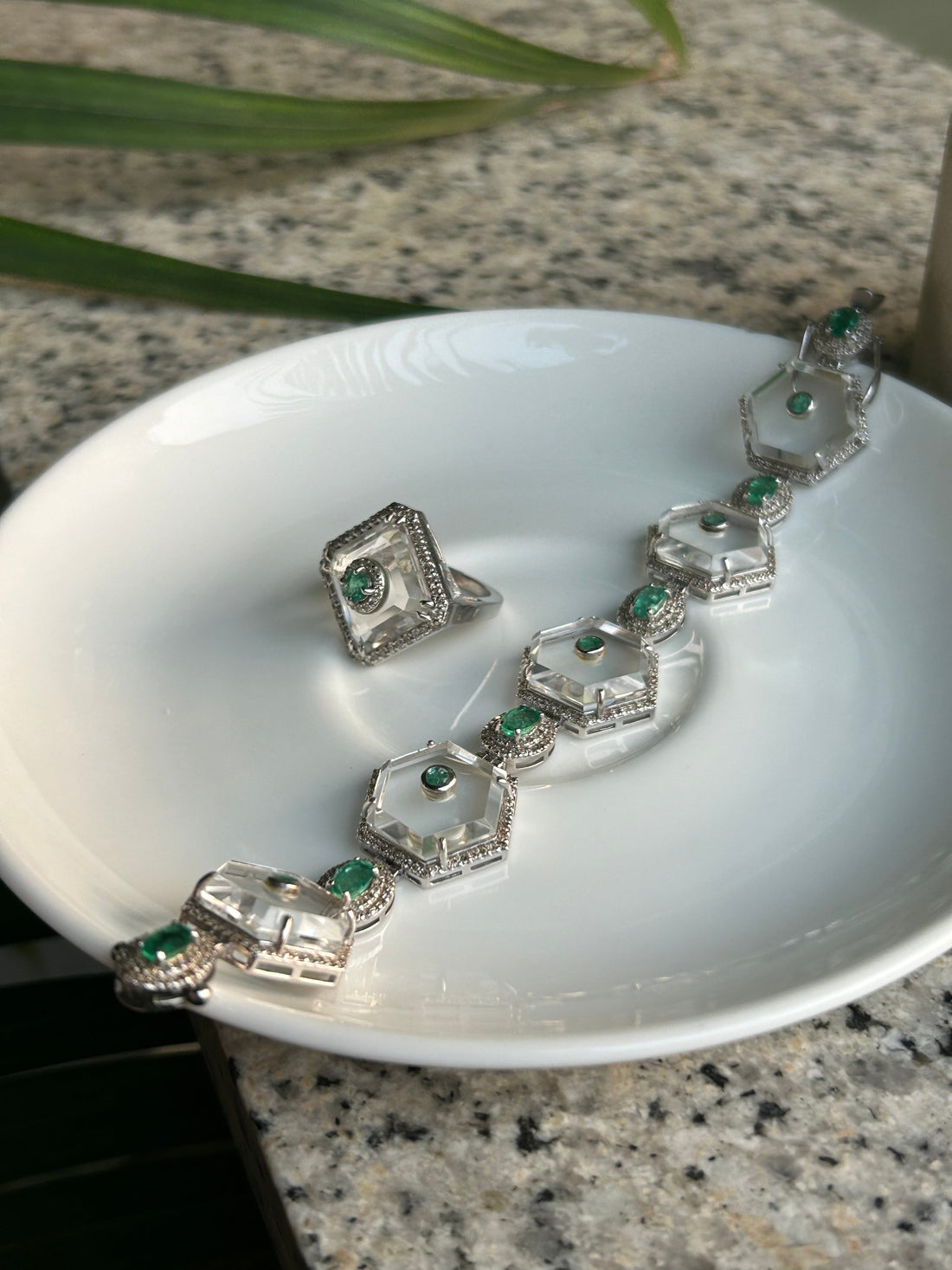 Moon Crystal Emerald Ring