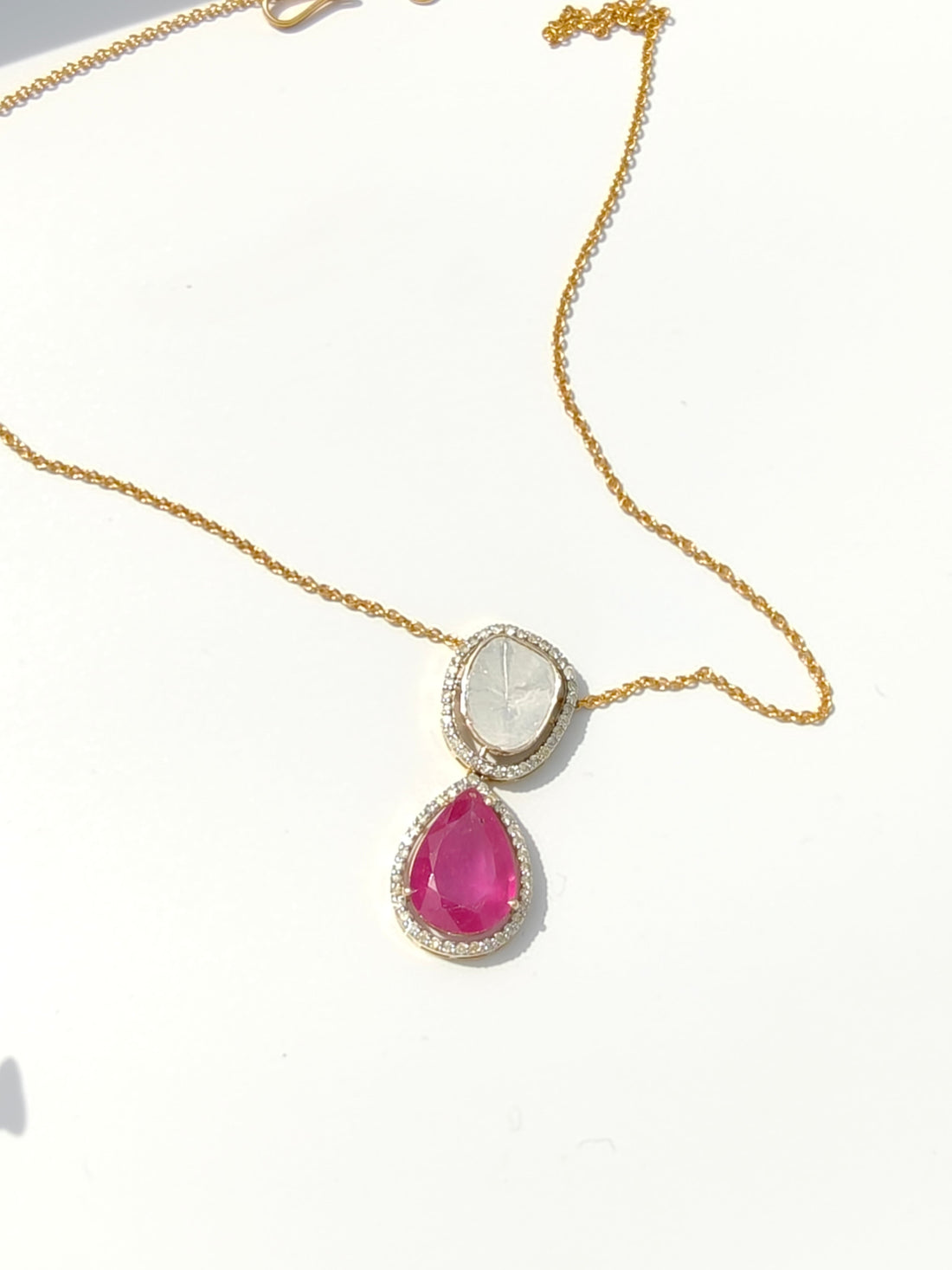 Taj Ruby And Uncut Diamond Polki Pendant