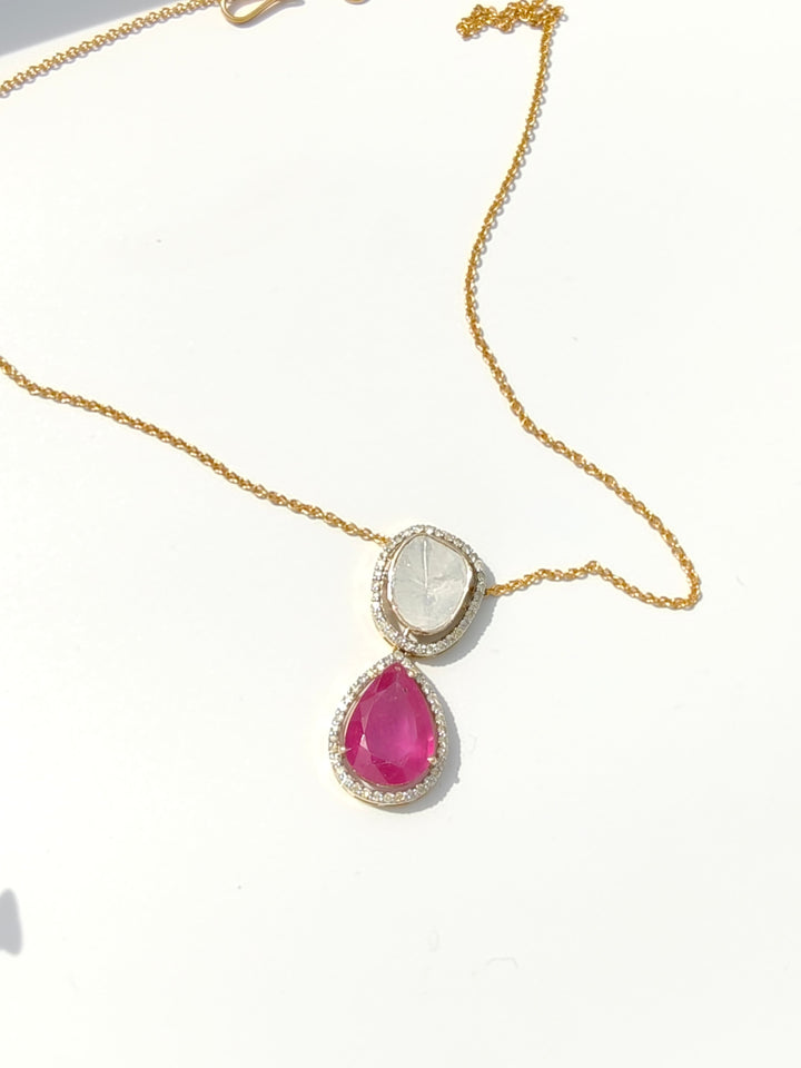 Taj Ruby And Uncut Diamond Polki Pendant